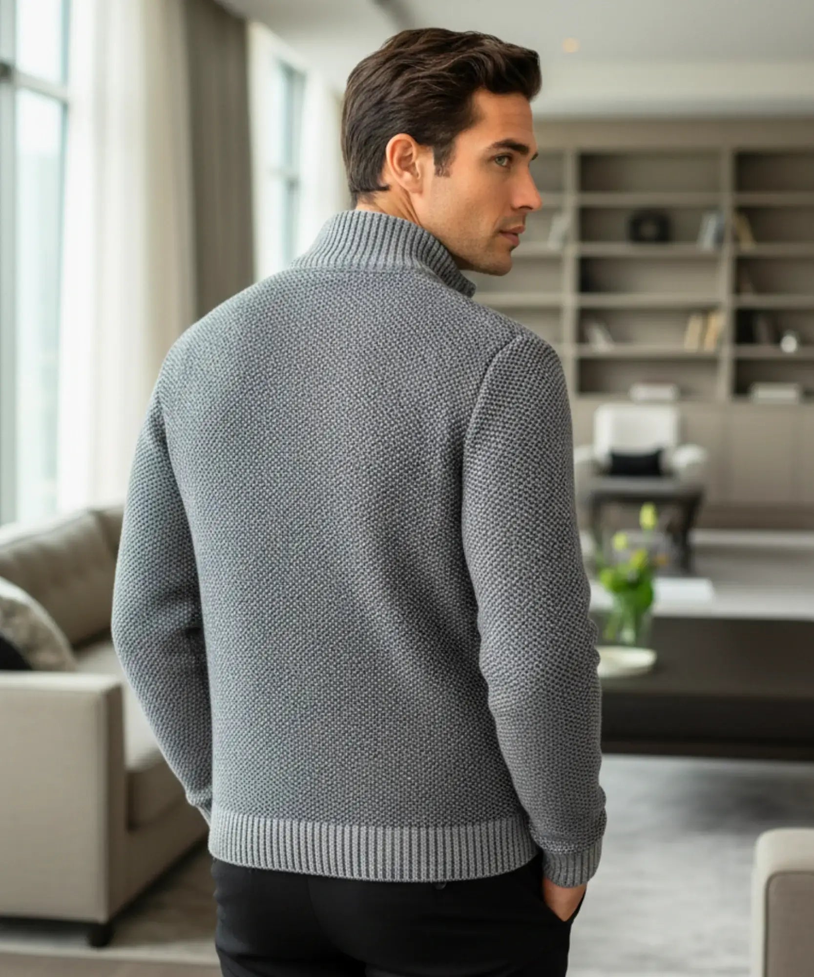 Comprar suéter masculino tricot botões forro xadrez confortável elegante inverno casual barato ou em promoção