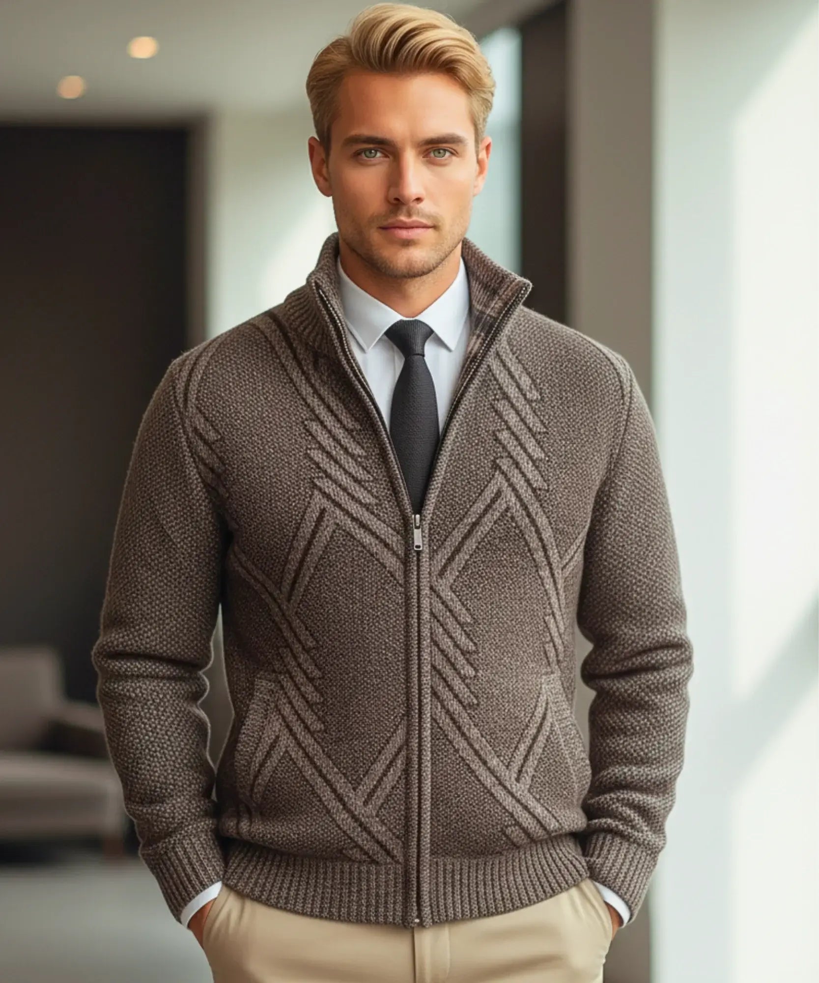 Comprar suéter masculino tricot botões forro xadrez confortável elegante inverno casual barato ou em promoção