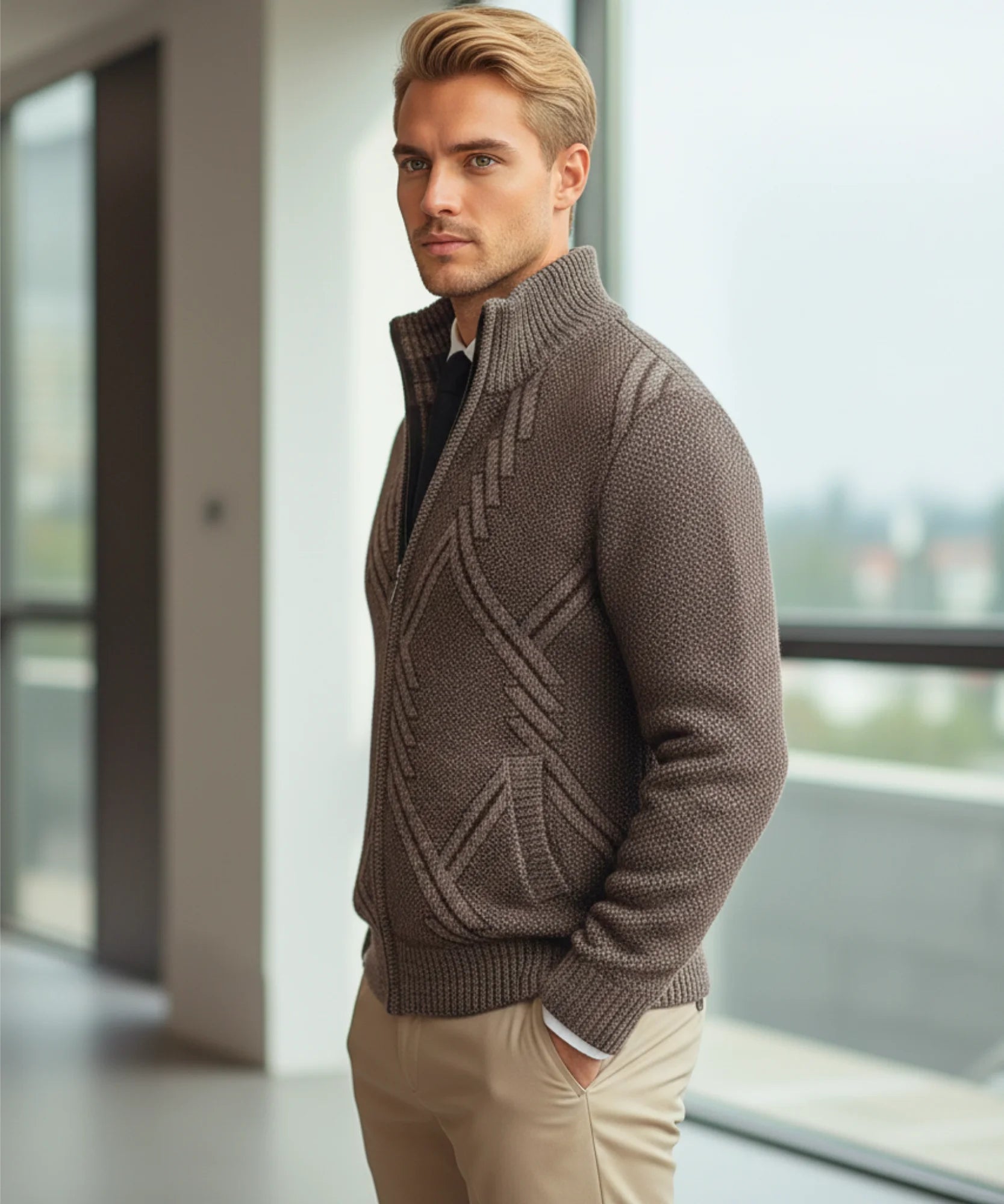 Comprar suéter masculino tricot botões forro xadrez confortável elegante inverno casual barato ou em promoção