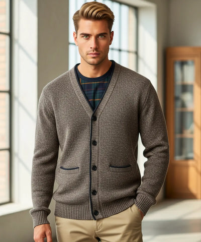 Comprar suéter masculino tricot botões forro xadrez confortável elegante inverno casual barato ou em promoção