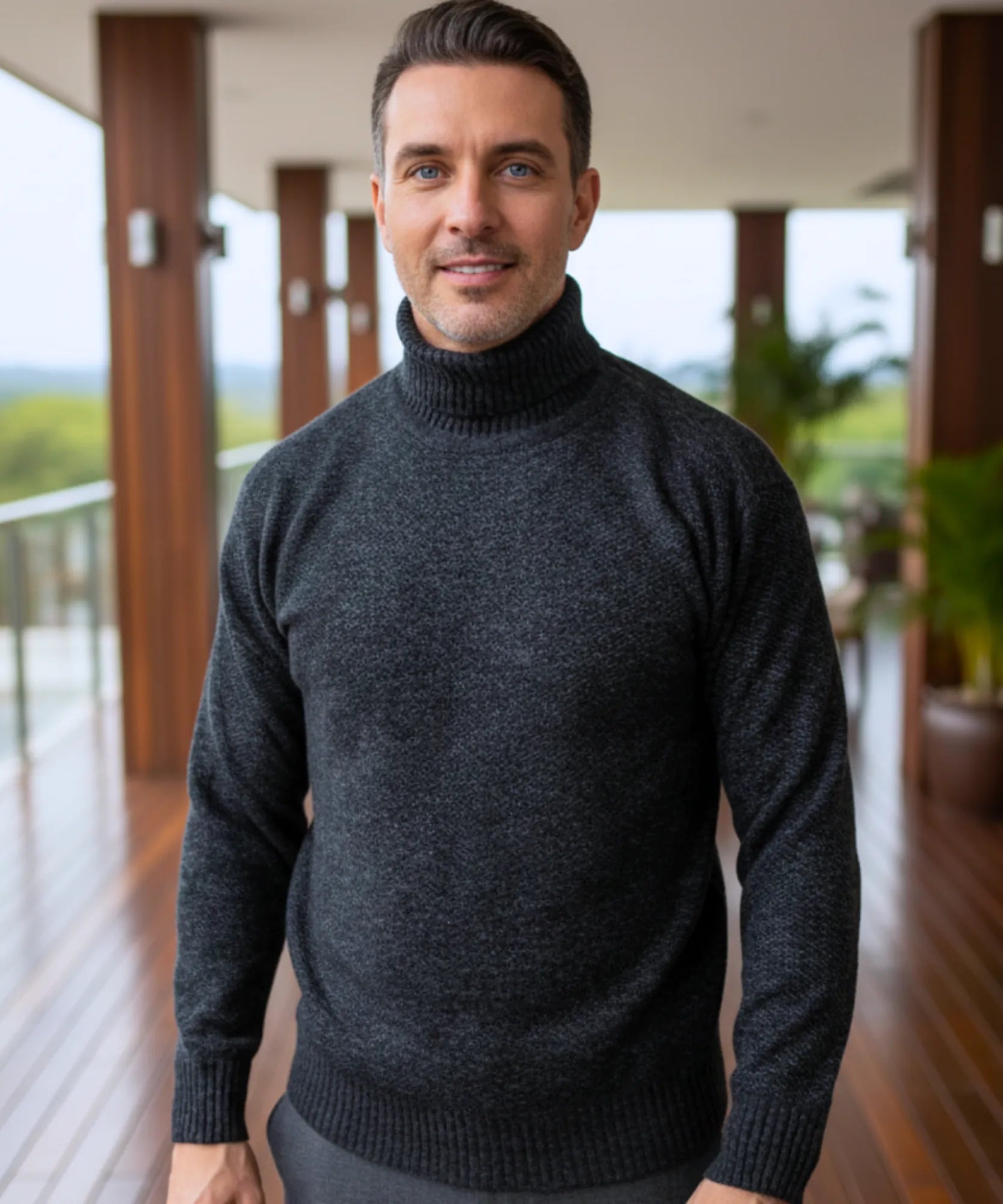 Comprar suéter masculino em tricot com gola alta para o inverno, caimento ajustado e toque encorpado com estilo sofisticado