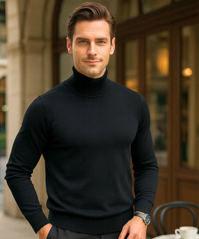 Comprar suéter masculino tricot gola alta premium preto conforto elegante social casual barato promoção ZARA
