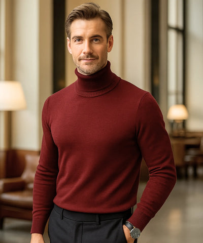 Comprar suéter masculino tricot gola alta premium vinho conforto elegante social casual barato promoção ZARA
