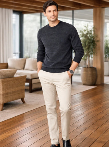 Comprar suéter masculino tricot gola redonda confortável elegante em promoção