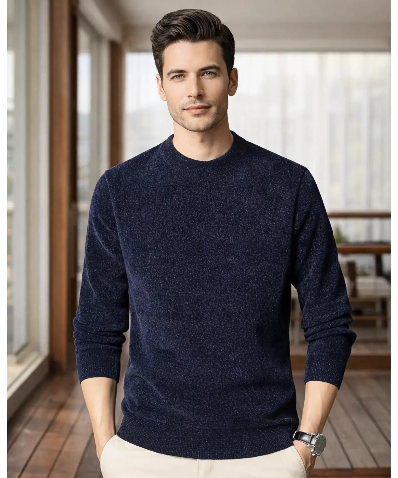 Comprar suéter masculino tricot gola redonda confortável elegante em promoção