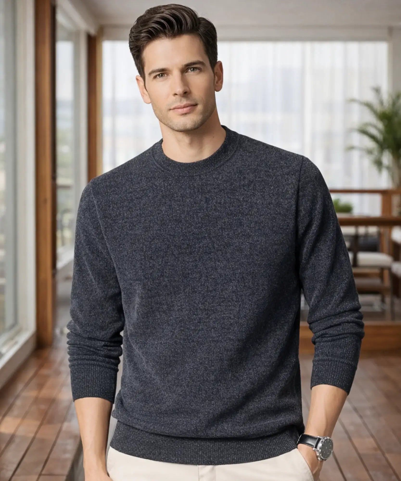 Comprar suéter masculino tricot gola redonda confortável elegante em promoção