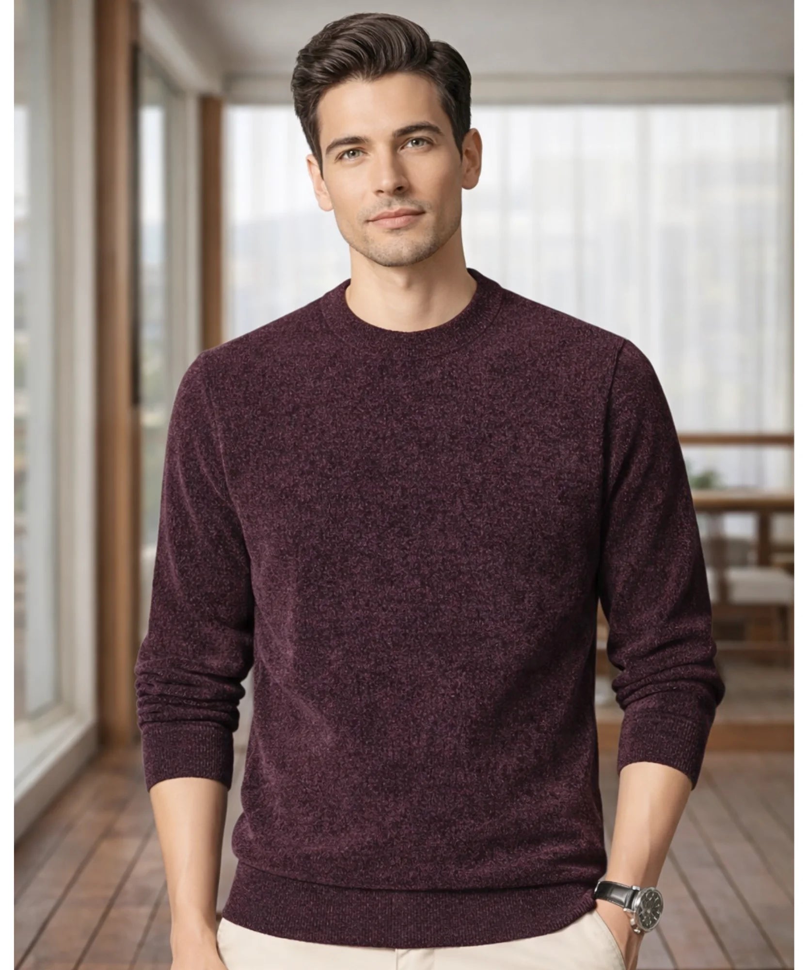 Comprar suéter masculino tricot gola redonda confortável elegante em promoção