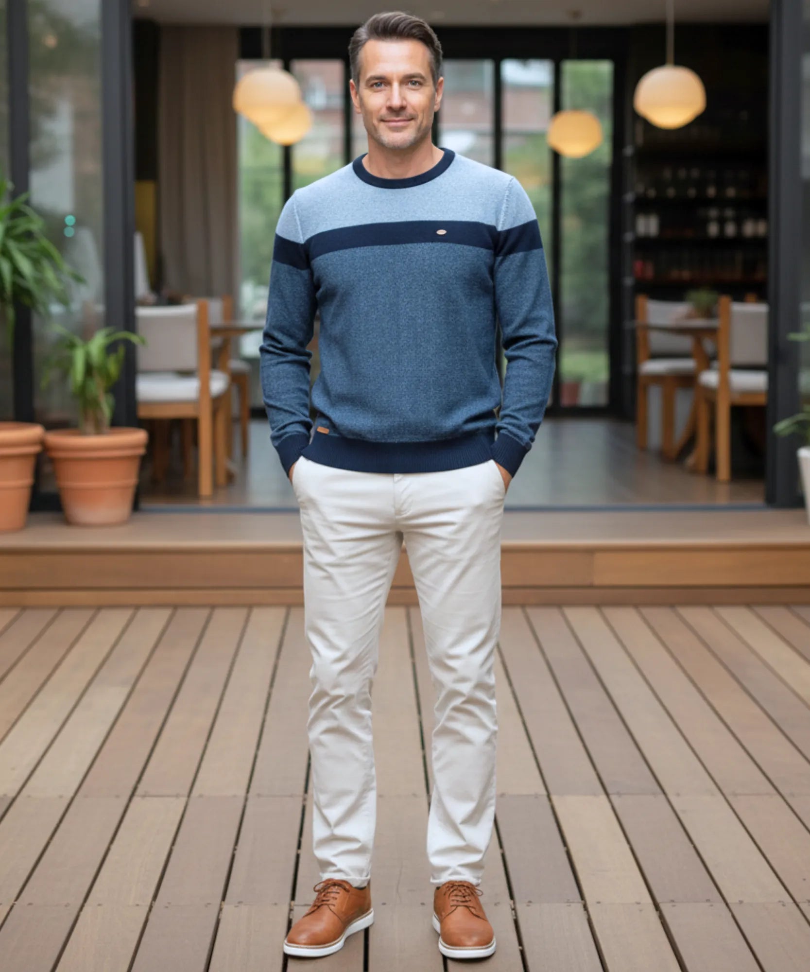 Comprar suéter masculino tricot gola redonda listrado elegante inverno premium em promoção ZARA