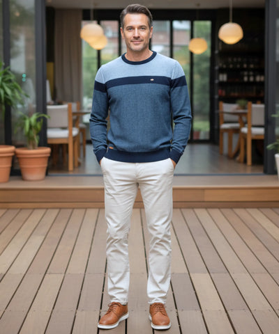 Comprar suéter masculino tricot gola redonda listrado elegante inverno premium em promoção ZARA