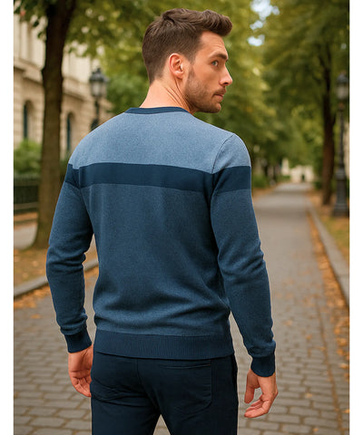 Suéter Masculino Tricot Gola Redonda Listrado Elegante | Alume
