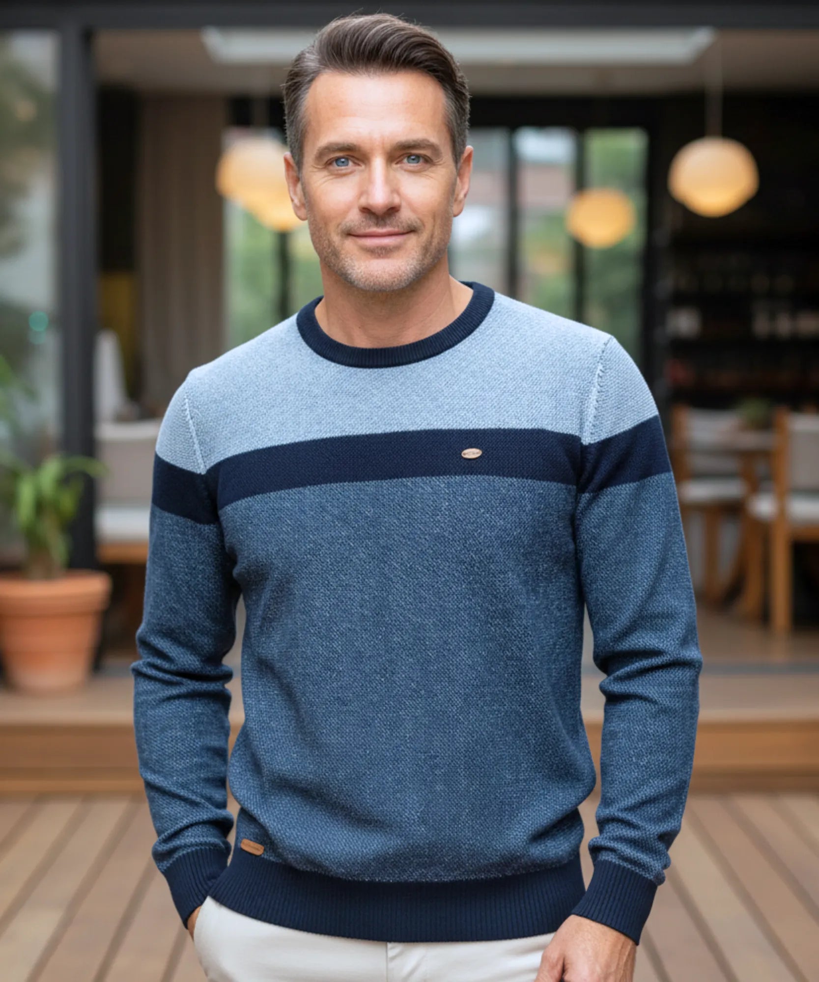 Comprar suéter masculino tricot gola redonda listrado elegante inverno premium em promoção ZARA