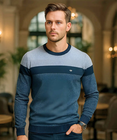 Suéter Masculino Tricot Gola Redonda Listrado Elegante | Alume