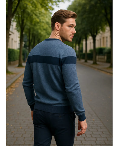 Suéter Masculino Tricot Gola Redonda Listrado Elegante | Alume