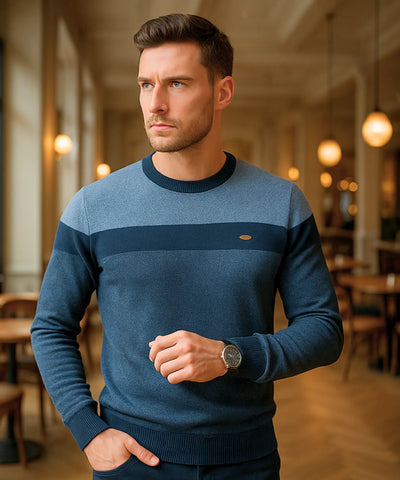Comprar suéter masculino tricot gola redonda listrado elegante inverno premium em promoção ZARA