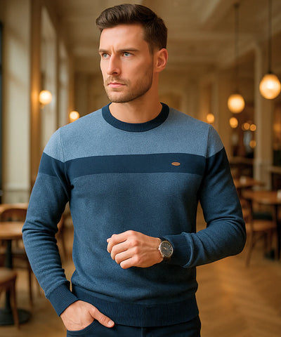 Suéter Masculino Tricot Gola Redonda Listrado Elegante | Alume