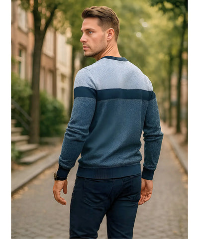 Suéter Masculino Tricot Gola Redonda Listrado Elegante | Alume