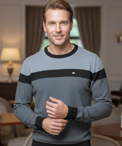 Comprar suéter masculino tricot gola redonda listrado elegante inverno premium em promoção ZARA