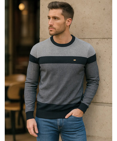 Suéter Masculino Tricot Gola Redonda Listrado Elegante | Alume