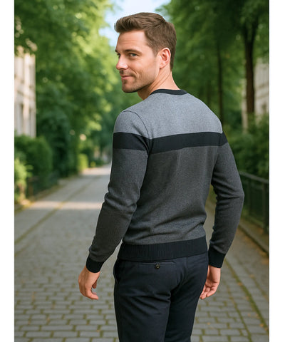 Suéter Masculino Tricot Gola Redonda Listrado Elegante | Alume