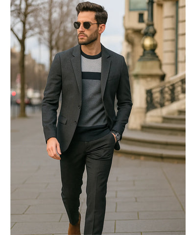 Suéter Masculino Tricot Gola Redonda Listrado Elegante | Alume