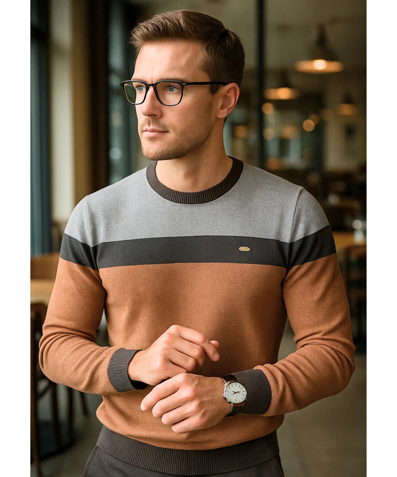 Comprar suéter masculino tricot gola redonda listrado elegante inverno premium em promoção ZARA


