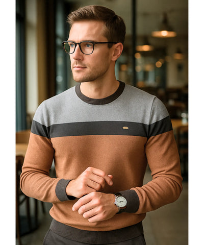 Comprar suéter masculino tricot gola redonda listrado elegante inverno premium em promoção ZARA


