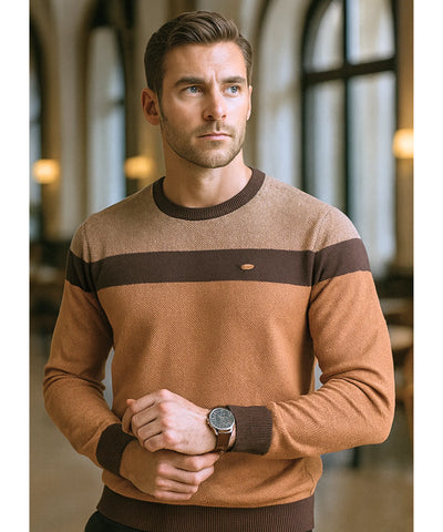 Comprar suéter masculino tricot gola redonda listrado elegante inverno premium em promoção ZARA
