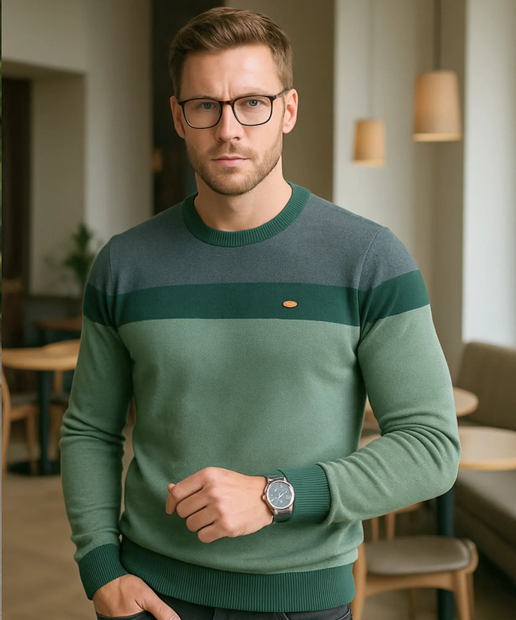 Comprar suéter masculino tricot gola redonda listrado elegante inverno premium em promoção ZARA