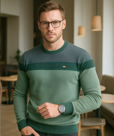 Comprar suéter masculino tricot gola redonda listrado elegante inverno premium em promoção ZARA