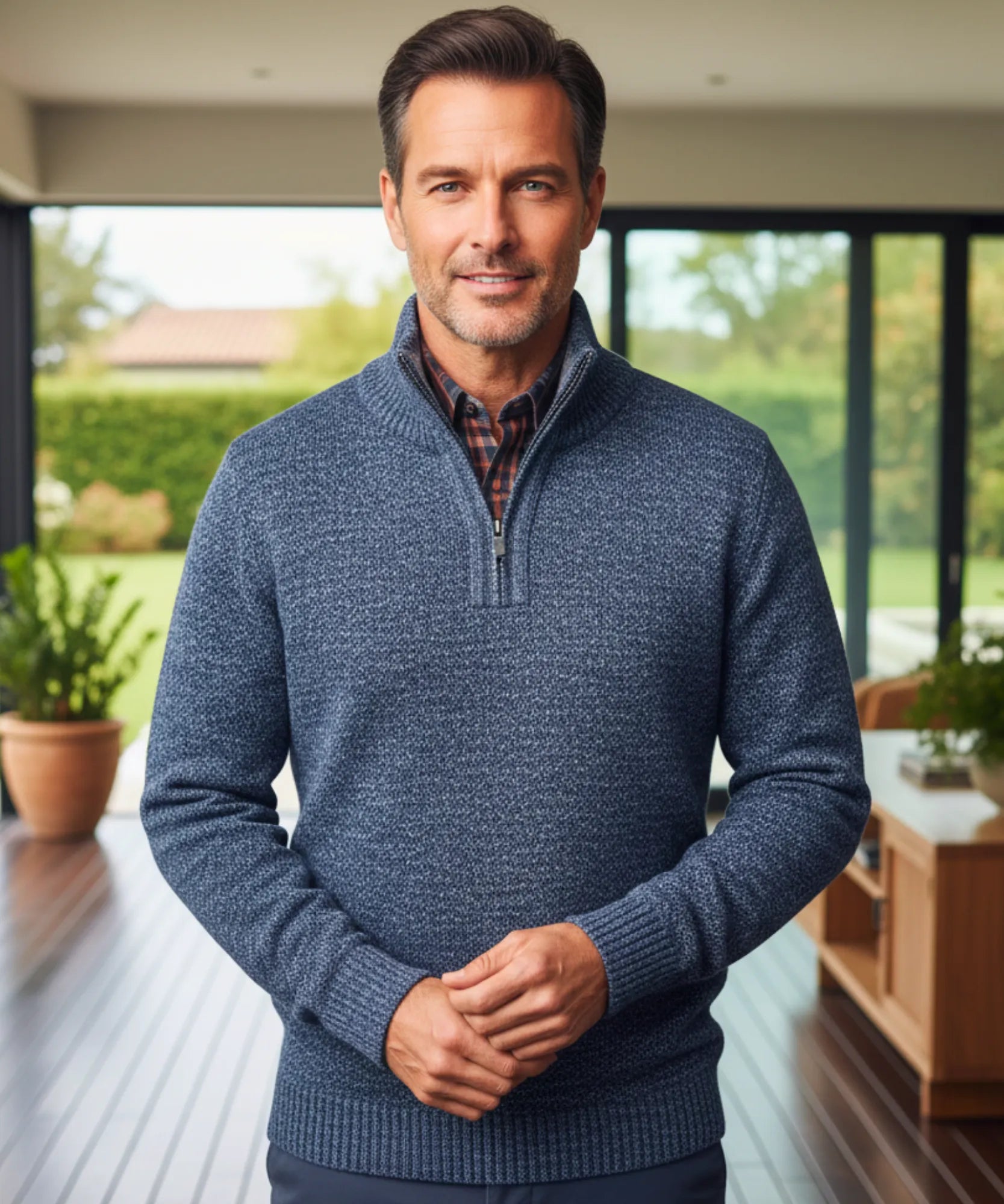 Comprar suéter masculino tricot meio zíper gola alta confortável elegante inverno casual barato ou em promoção ZARA