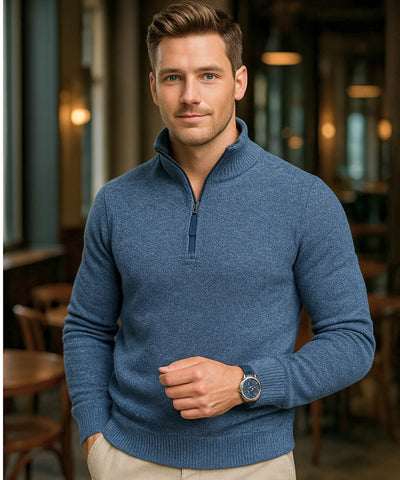 Suéter Masculino Tricot Meio Zíper Gola Alta Confortável | Swen