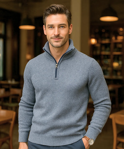 Suéter Masculino Tricot Meio Zíper Gola Alta Confortável | Swen