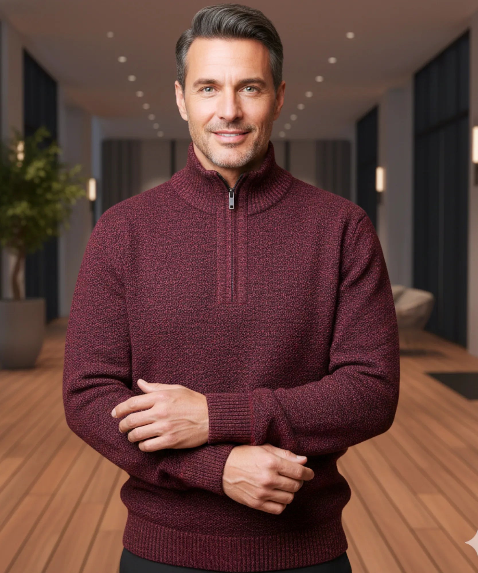 Comprar suéter masculino tricot meio zíper gola alta confortável elegante inverno casual barato ou em promoção ZARA