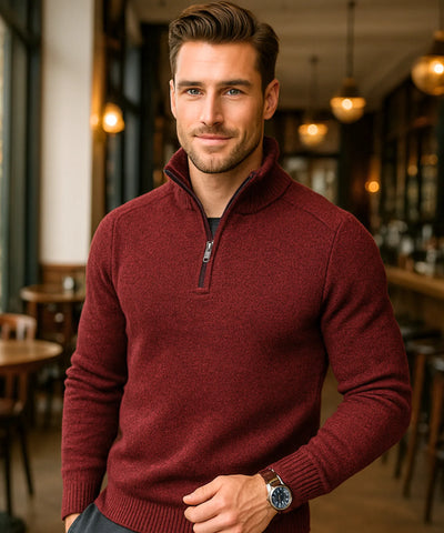 Suéter Masculino Tricot Meio Zíper Gola Alta Confortável | Swen
