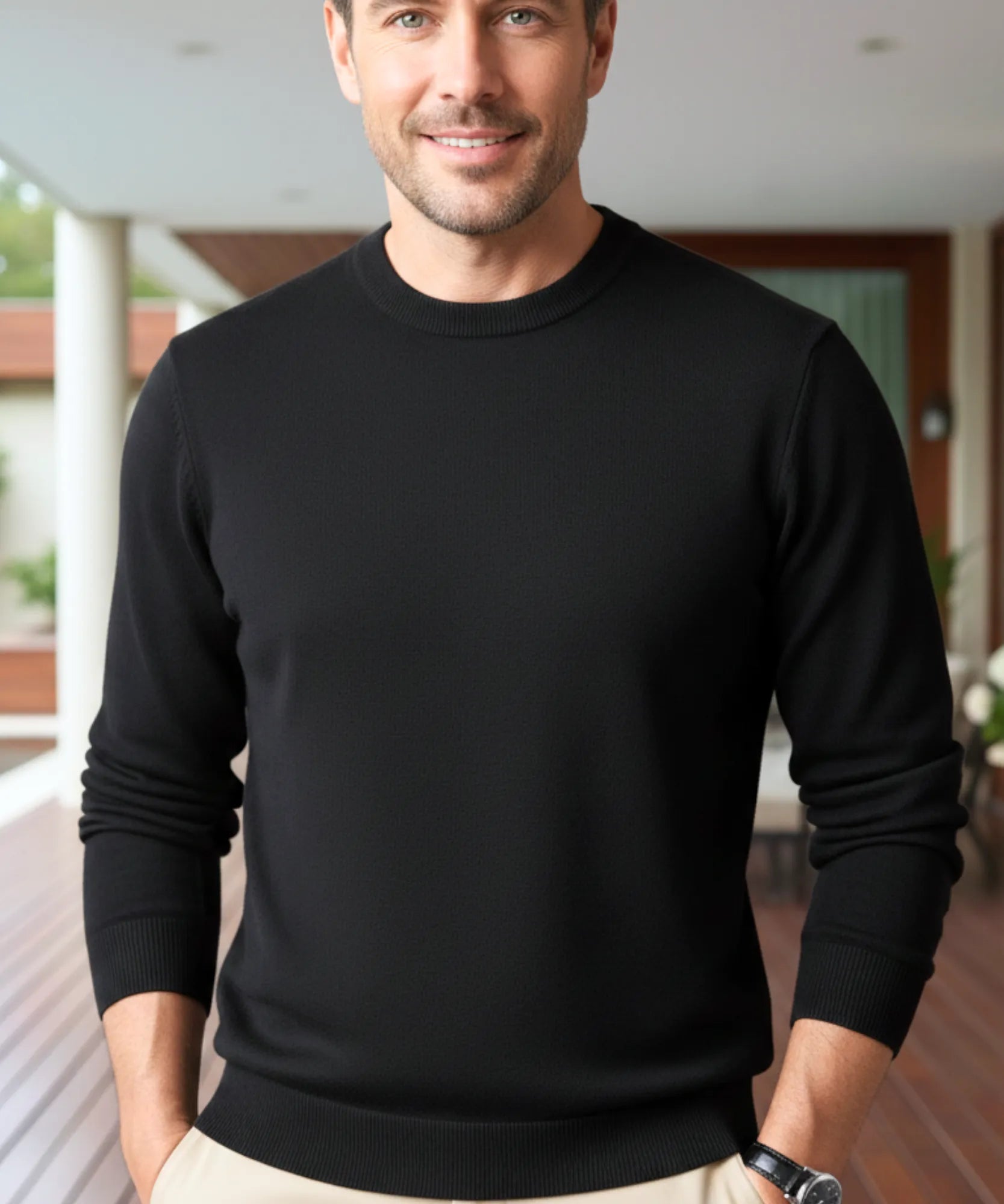Comprar suéter masculino tricot modal com gola careca para looks casuais elegantes e confortáveis de meia estação ou ambientes formais leves em promoção ANELLIMN