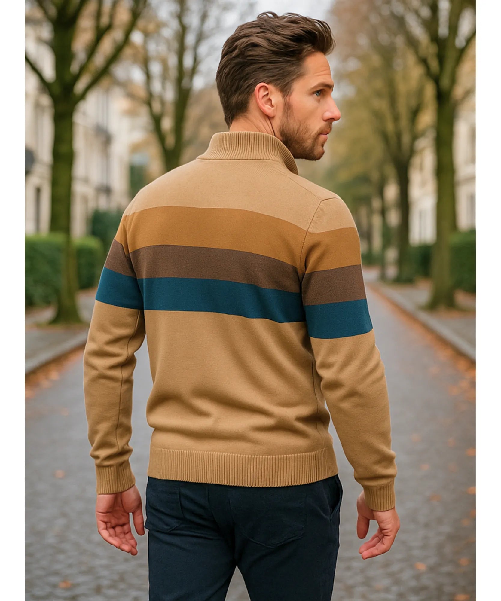 Comprar suéter masculino tricot zíper listrado inverno elegante moderno premium em promoção ZARA
