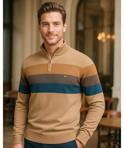 Comprar suéter masculino tricot zíper listrado inverno elegante moderno premium em promoção ZARA
