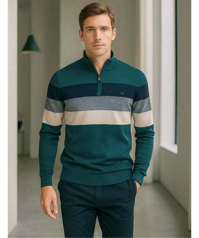 Comprar suéter masculino tricot zíper listrado inverno elegante moderno premium em promoção ZARA
