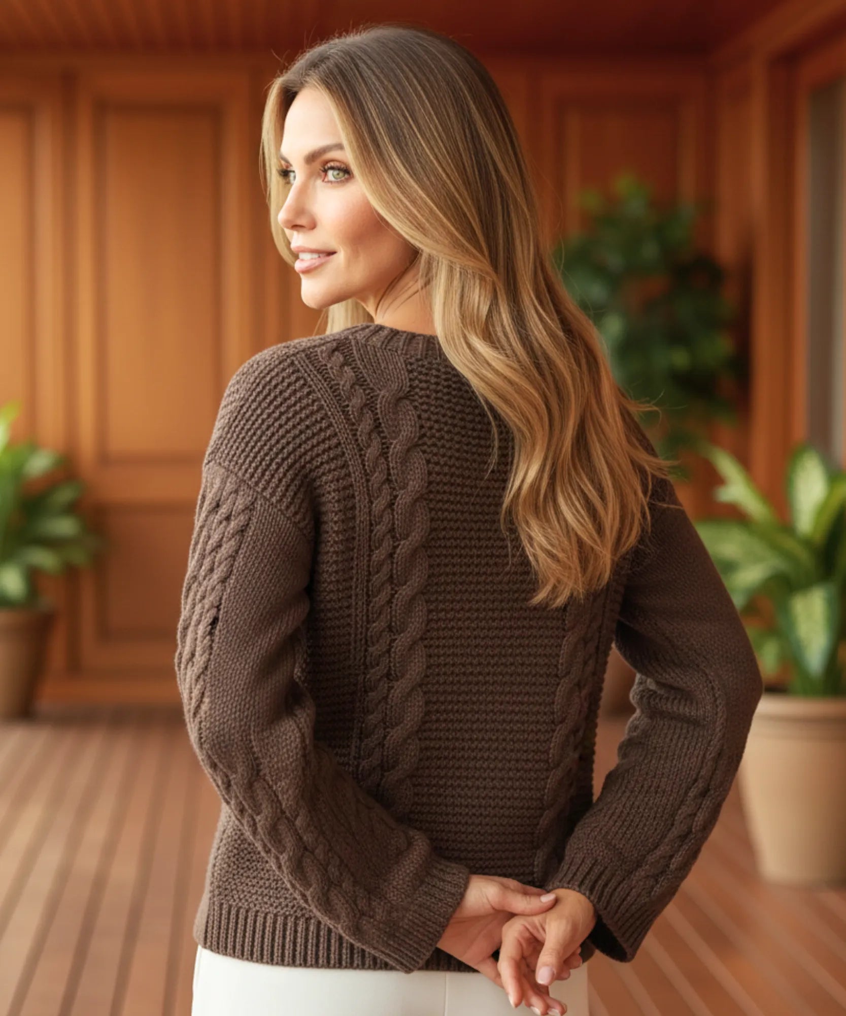 Comprar suéter tricot feminino grosso artesanal com manga ampla e trama estilosa para looks de inverno elegantes ZARA
