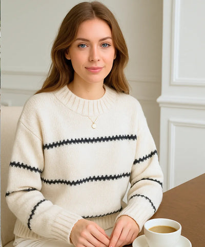 Suéter Tricot Feminino Listrado com Estilo Casual Chic | Liya
