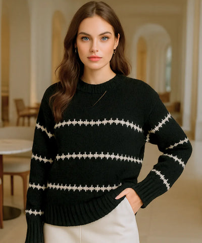 Comprar suéter tricot feminino preto listrado grosso com caimento elegante para dias frios e produções urbanas sofisticadas de inverno em promoção ZARA
