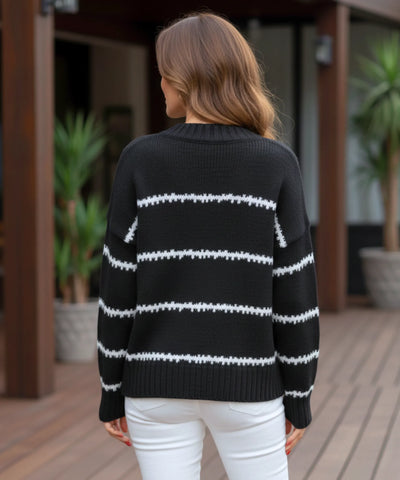 Comprar suéter tricot feminino listrado grosso com caimento elegante para dias frios e produções urbanas sofisticadas de inverno barato ZARA