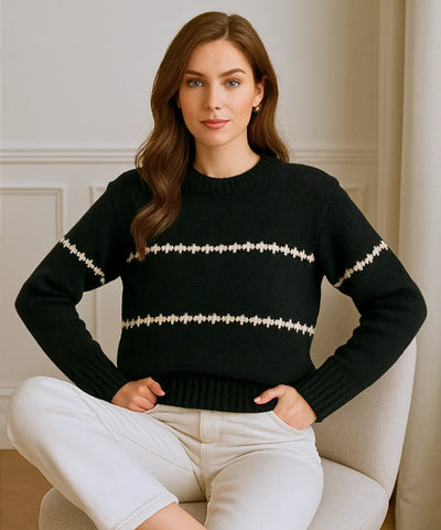 Suéter Tricot Feminino Listrado com Estilo Casual Chic | Liya