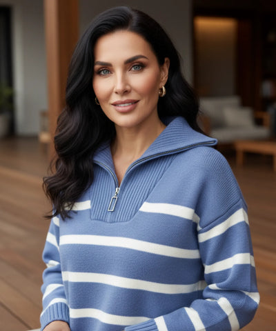 Comprar Suéter tricot feminino com zíper gola alta estilo marinho elegante ZARA