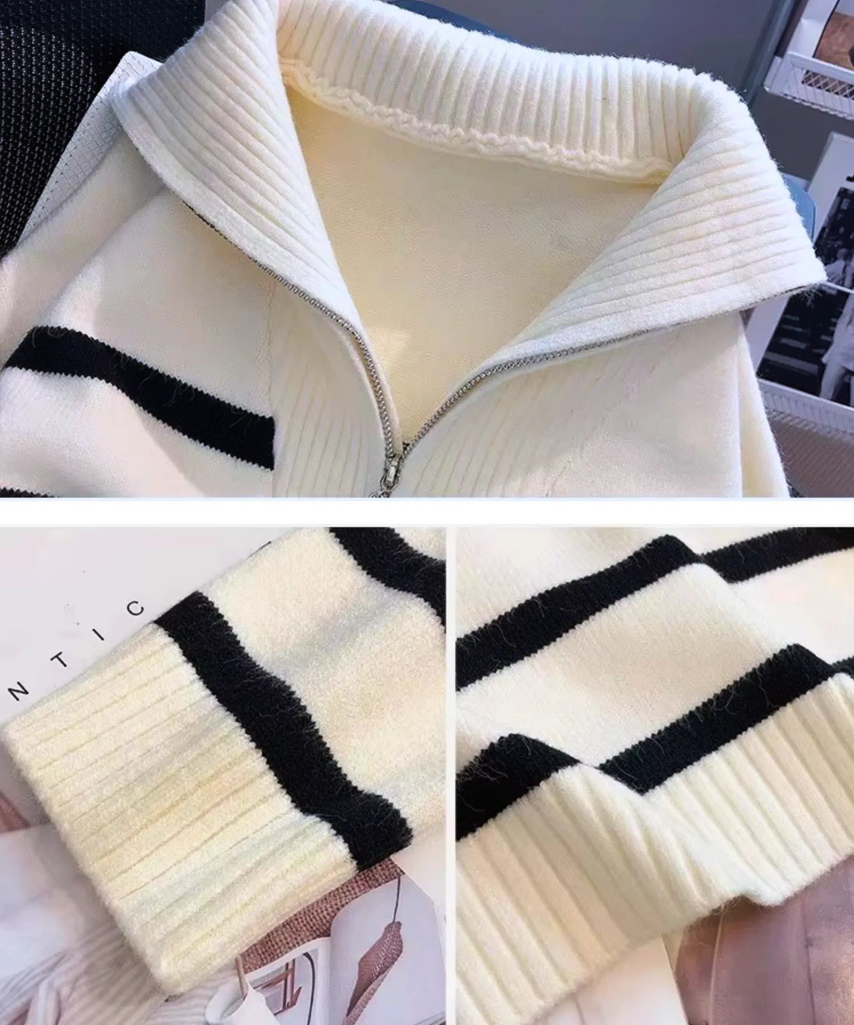 Comprar Suéter tricot feminino com zíper gola alta estilo marinho elegante ZARA
