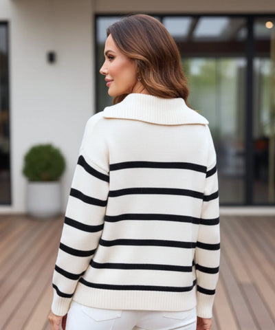 Comprar Suéter tricot feminino com zíper gola alta estilo marinho elegante ZARA