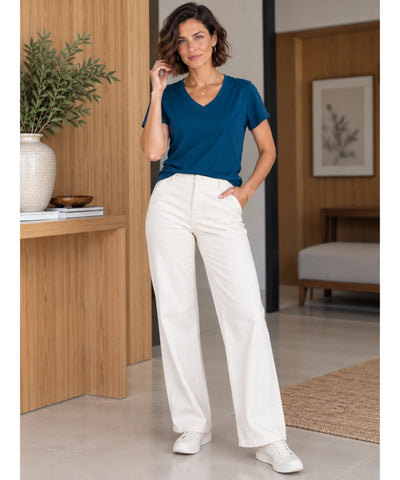 Comprar t shirt feminina gola V de algodão manga curta em promoção Anellimn