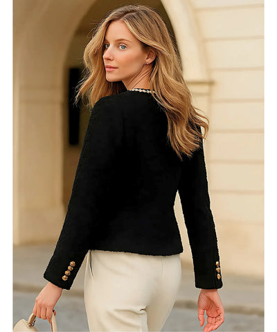 Terninho Preto Feminino Alfaiataria Tweed Elegante | Sulyn
