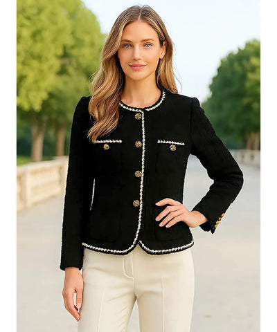 Terninho Preto Feminino Alfaiataria Tweed Elegante | Sulyn