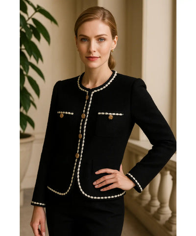 Terninho Preto Feminino Alfaiataria Tweed Elegante | Sulyn